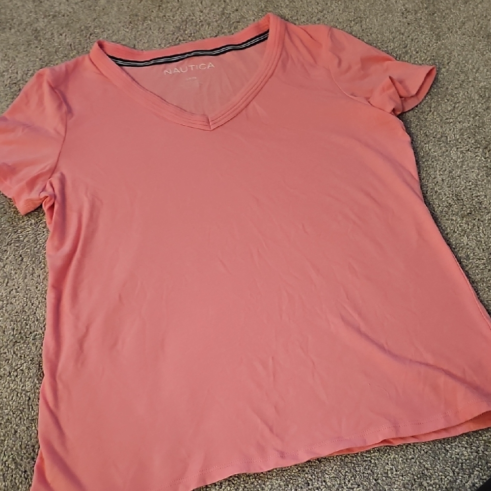 🟠Nautica Pink Fitted Short Sleeve T-Shirt #ZZ
